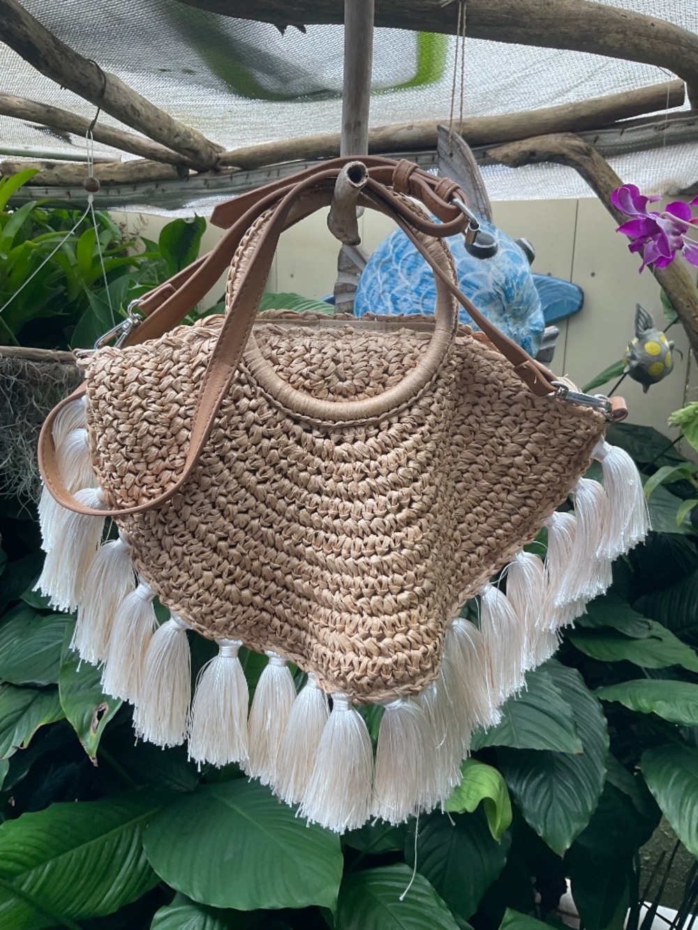 Boho Style Straw Bag With Tassels - Picture 2 of 4